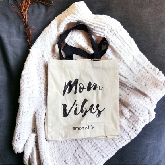 TOTE BAG “MOM VIBES” CANVAS BAG WITH GLITTER GRAPHIC - Picture 1 of 5
